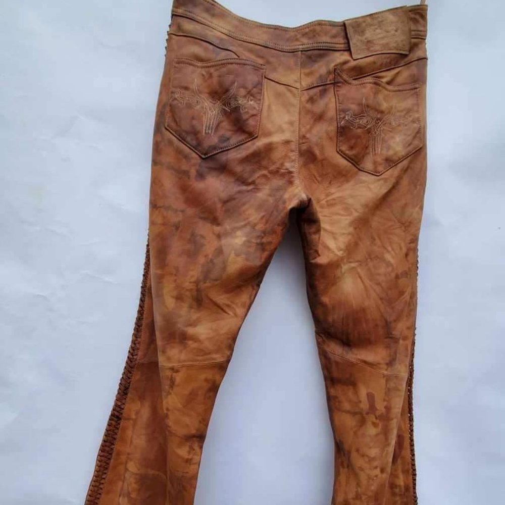 Harley Leather Motorcycle pants brown tan black biker tie dye cowgirl rodeo M 6